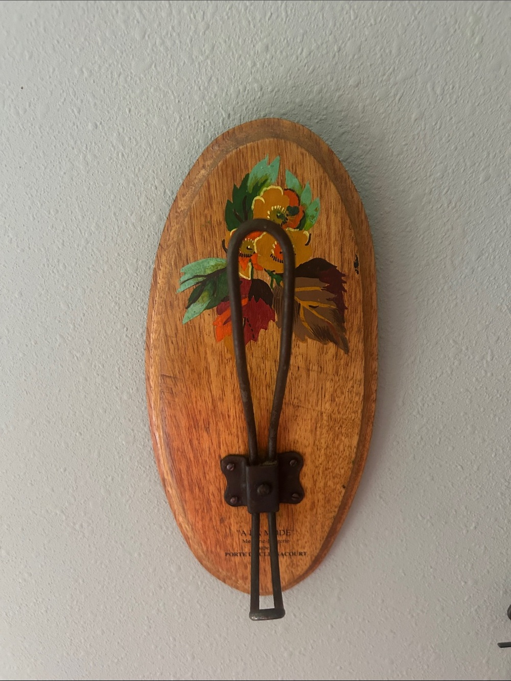 Anthropologie Hand-Painted Floral Wooden Wall Hook - Brown
